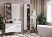 Тумба подвесная 100, Мишель 100 Дуб Эндгрейн/Белый под умывальник Mila 50 Aquaton