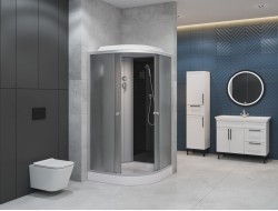 Душ каб EvaGold 90*90 полукруг F901BS (низ.под., рифл. стек., черн. стен., хром матовый проф)