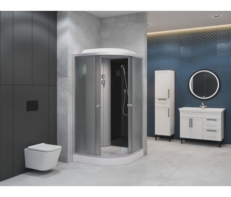 Душ каб EvaGold 90*90 полукруг F901BS (низ.под., рифл. стек., черн. стен., хром матовый проф)