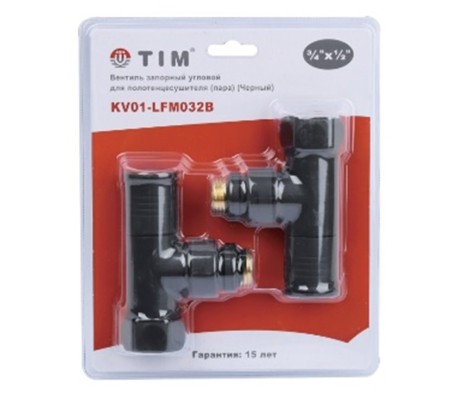 Кран вентильный с американкой 3/4"В - 1/2"Н хром, угловой, круглый,черный Tim