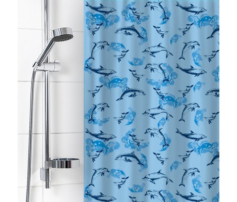 Штора для ванной из полиэтилена Дельфины голубые 180x180 Vilina
