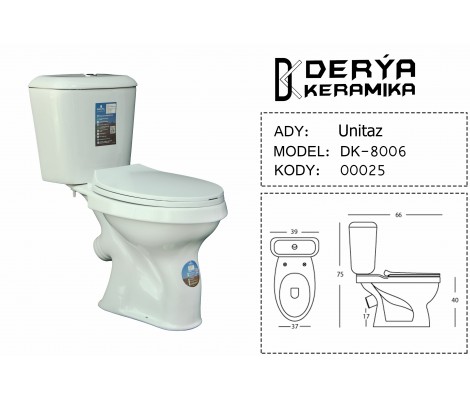 Унитаз-компакт керамический с бачком 8006 EX, DERYA KERAMIKA