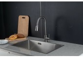 Смеситель для кухни оружейная сталь F60991-9 выдвижной гибкий излив (Ø35, на гайке) FRAP
