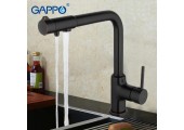 Смеситель для кухни G4390-10 черный, высокий гусак, с подключением фильтра Gappo