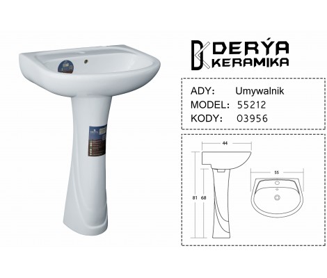 Раковина керамическая с ножкой 55212 EX DERYA KERAMIKA